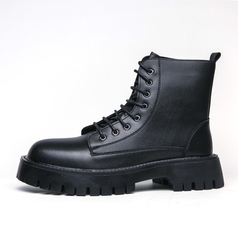 Men's Plus Size Retro High-Top Leather Martin Boots - Thick Sole, Lace-Up, and Wear-Resistant for Height-Increasing Workwear.