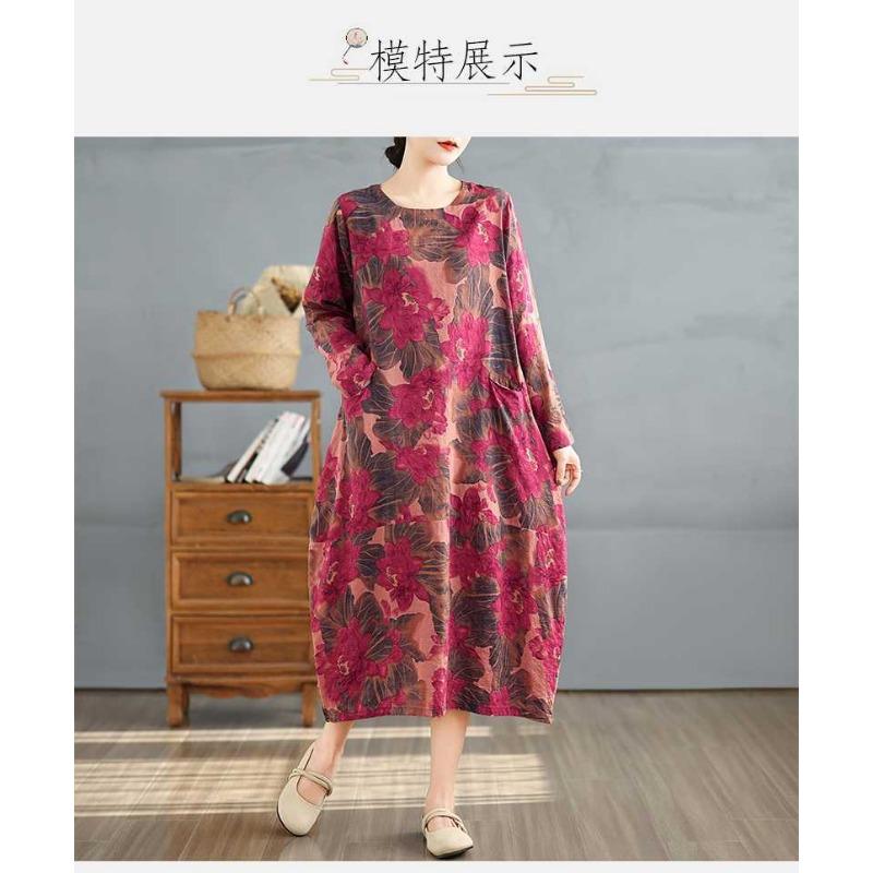 Round Neck Long Sleeve Loose Plus Size Long Dresses