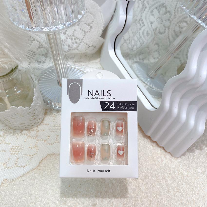 

Ice-Translucent Long Press-On Nails, Sweet&Elegant Gel Look Fake Nails, Removable&Reusable False Nail Tips for Spring Summer, 24pcs with Glue&Tools 24pcs