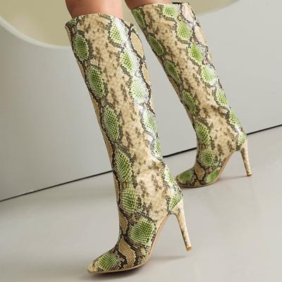Fashion Women's Knee High Boots Sexy 2024 New Autumn Winter Shoes Snake Print Heeled Long Cowboys Long Boot Ladies Large Size 45