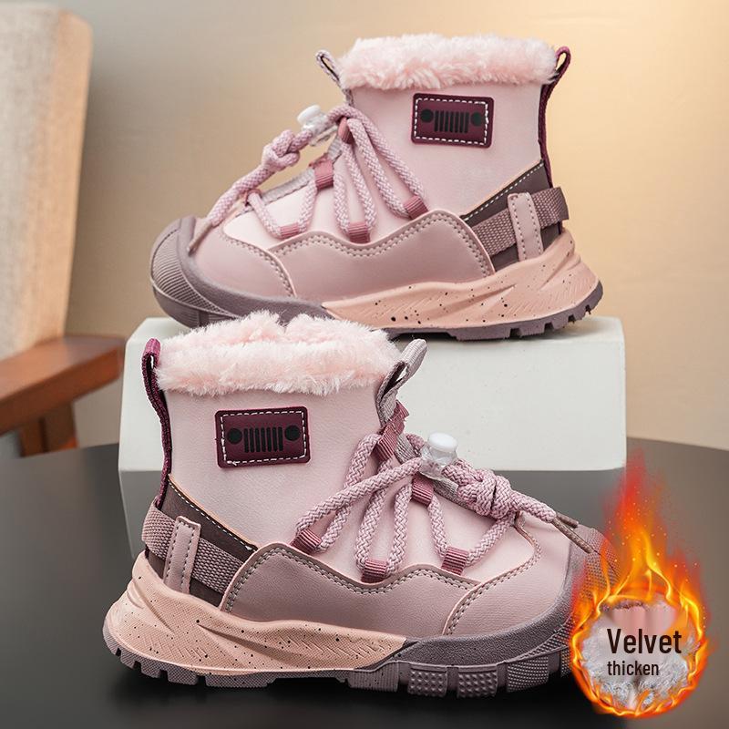 

Kids Winter Sports Shoes: Soft Sole Cotton Snow Boots for Boys and Girls with Fleece Lining 33 рожевий