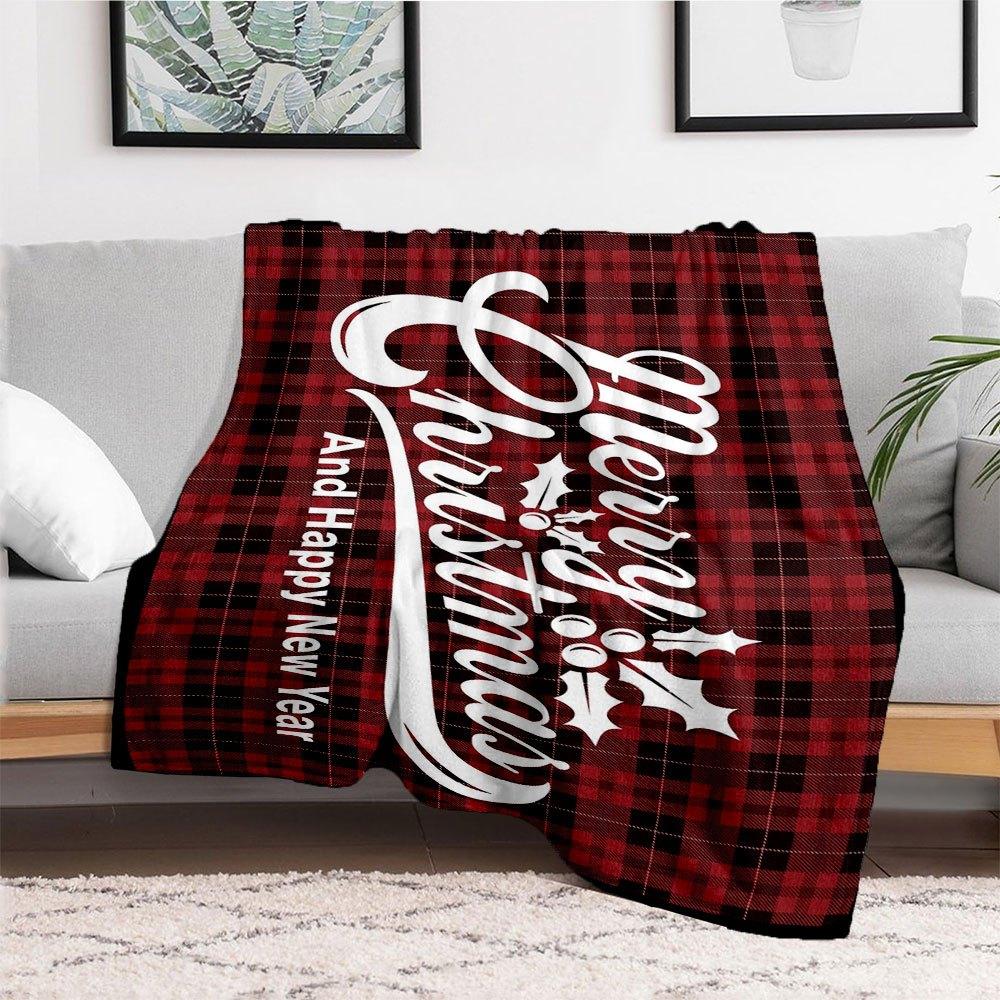 Christmas Greeting Card Plaid PatternBlanket Flannel Throw Blanket for Sofa, Bed, Travel, Camping, Office, Couch, Chair, And Bed Gift for Ch