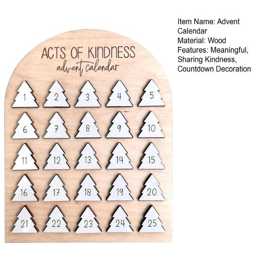 Acts of Kindness Advent Calendar 2025 Wooden 25-Day Countdown Calendar Sharing Kindness Christmas Decoration for Kids Adults