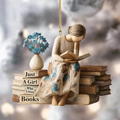 Apenas uma Garota que Ama Livros Ornamento de Natal Acrílico Plano 2D Leitura