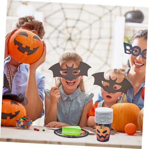 KOMBIUDA 50 Pieces Halloween Party Plates, Halloween Cups and Dishes, Halloween Paper Plates, Cake Plates, Paper Dessert Table Settings