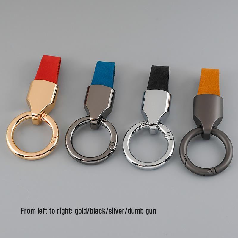 Frosted Cowhide Car Keychain with Metal Ring - Anti-Lost Waist-Hanging Design