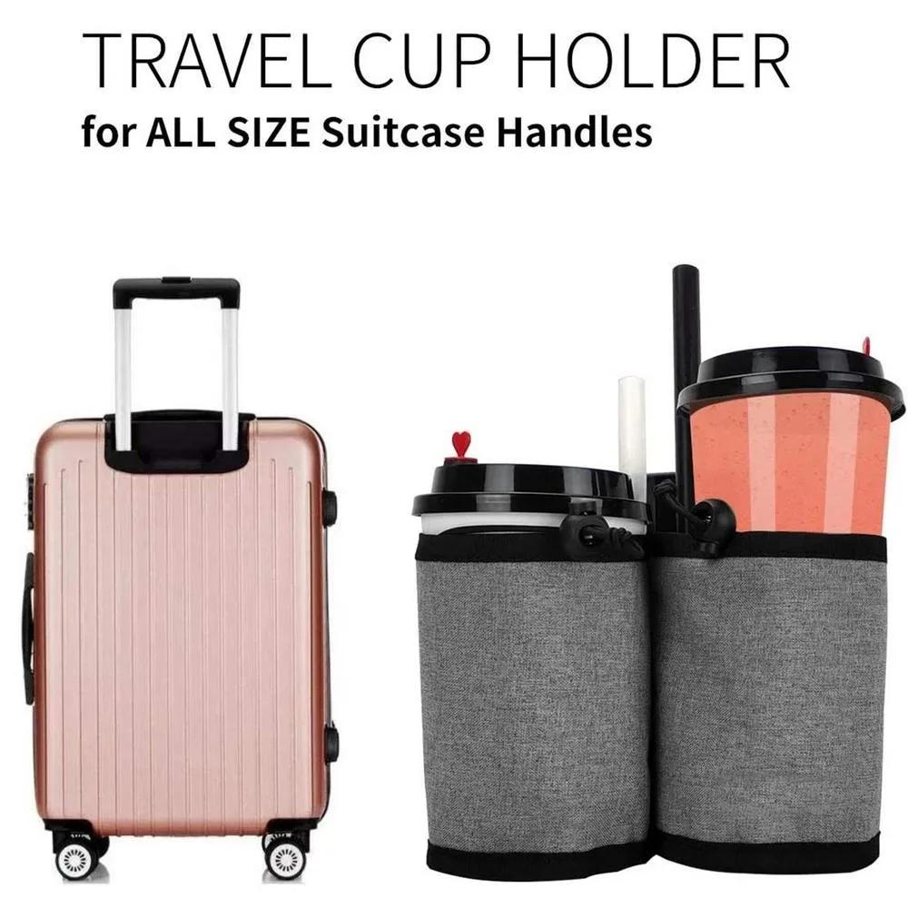 Luggage Handle Water Bottle Holder Bag Dual Cup Storage Pouch Adjustable Drawstring Drink Carrier For Travel Suitcase Use