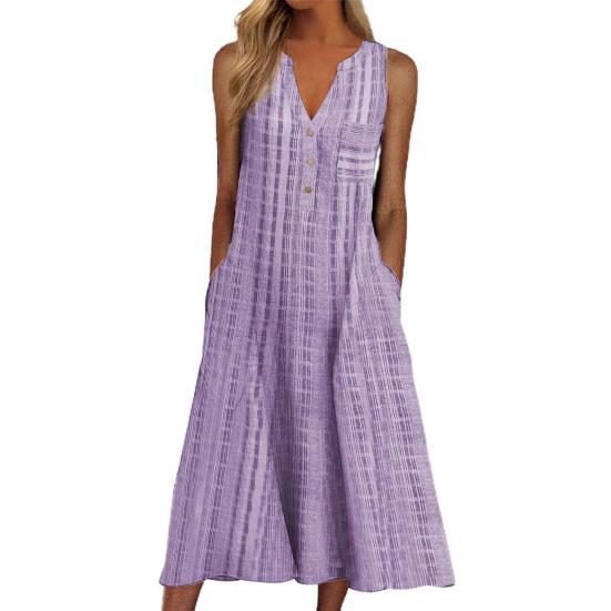 

Модное платье в клетку без рукавов с V-образным вырезом и карманом для повседневной жизни L