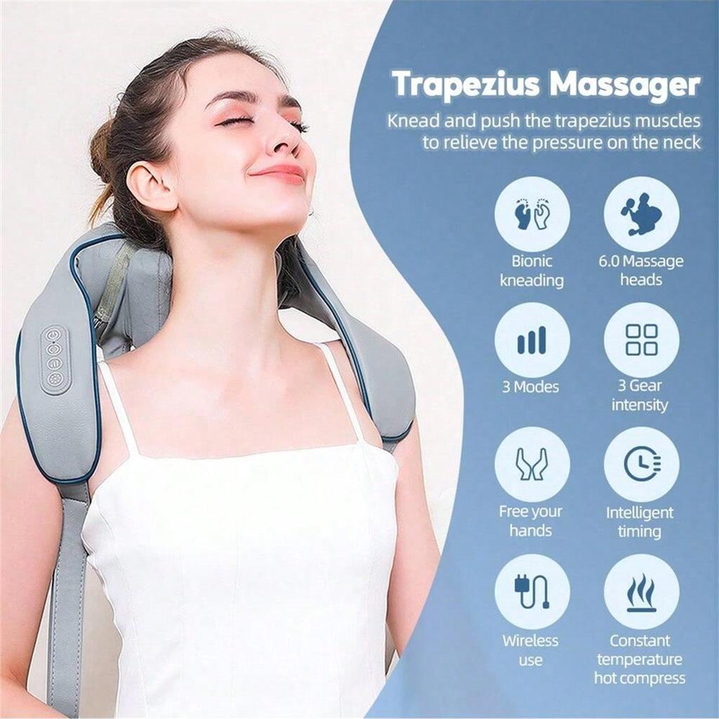 Foreverlily Wireless Neck And Back Massager Neck And Shoulder Kneading Massage Shawl Neck Cervical Relaxing Trapezius Massager