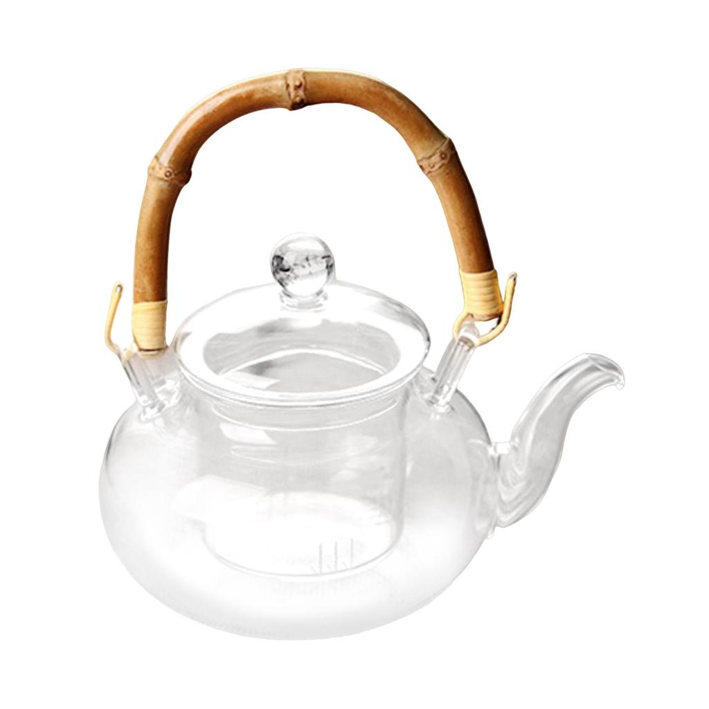 Glass Tea Pot Carafe Tea Kettle with Infuser Wood Handle Water Pitcher for Loose Leaf Beverage Milk Juice