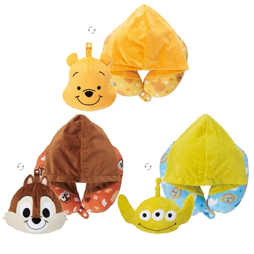 Marushin Hooded Neck Pillow, Disney Chip & Dale, Relaxing/Chip, Bead-filled, Transforms into a Plush Toy, Reversible, 2215038100