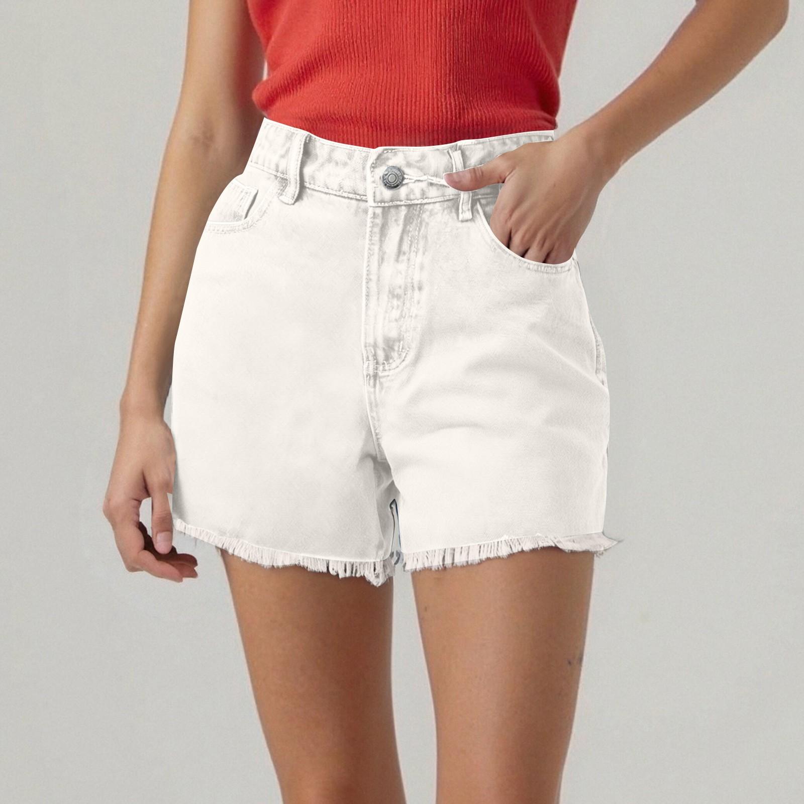 

Джинсовые шорты-бермуды для женщин, высокие модные длинные эластичные джинсовые шорты длиной до колена, повседневные летние шорты XS белый