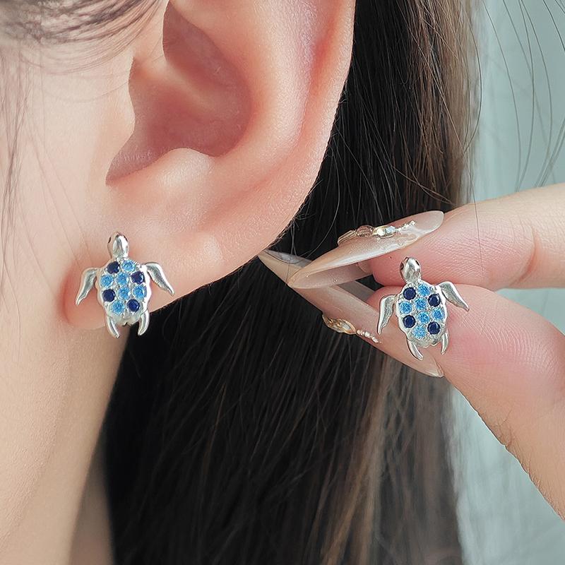 

ANENJERY Sea Turtle Blue Zircon Earrings for Women Men Cute Niche Design Animals Hot New Trend Jewelry Gifts Wholesale синий