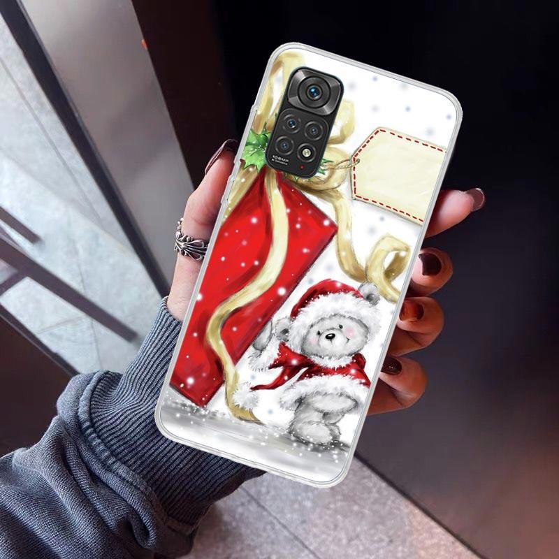 Happy Christmas Cute Bear Gift Phone Case For Xiaomi Redmi Note 10 11 12 13 14 15 Pro Plus 11S 12S 14S 11T 11E 10S Soft TPU Back