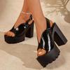 Women's Plus Size Black Chunky Heel Roman Sandals - Summer Style for Skirts
