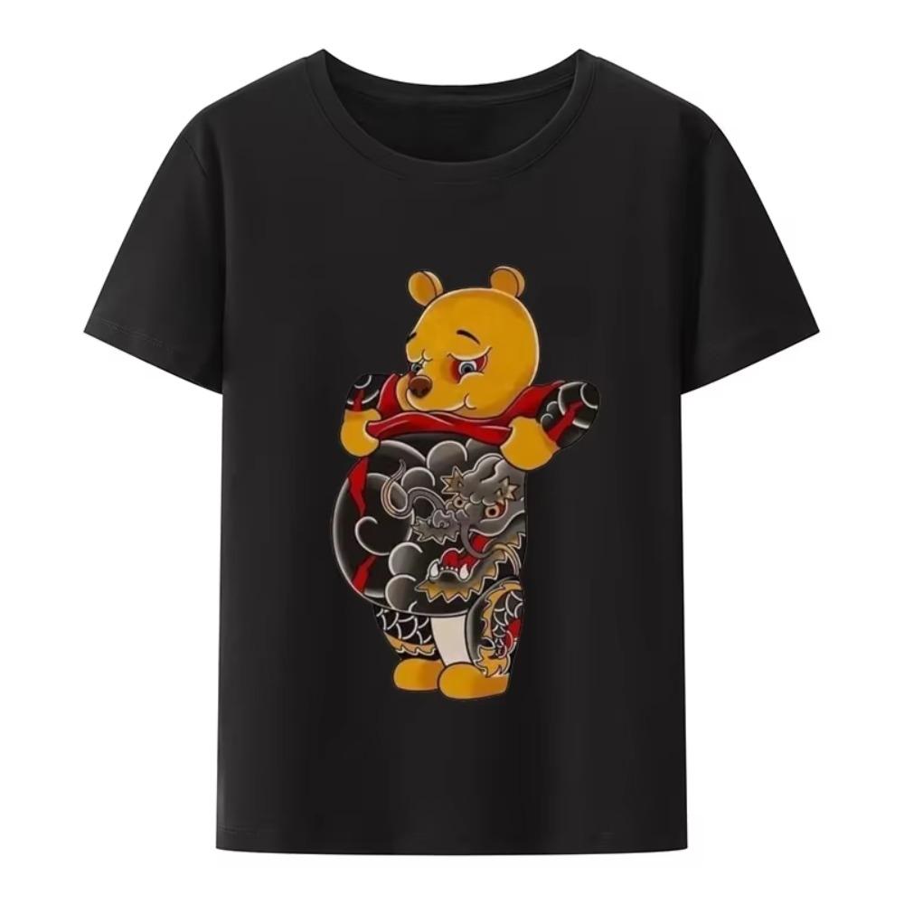 

Japanese Genki Cat Bear with dragon tattoo t shirt modal o-neck Short sleeve breathable comfortable T-shirt XXXXXL чёрный