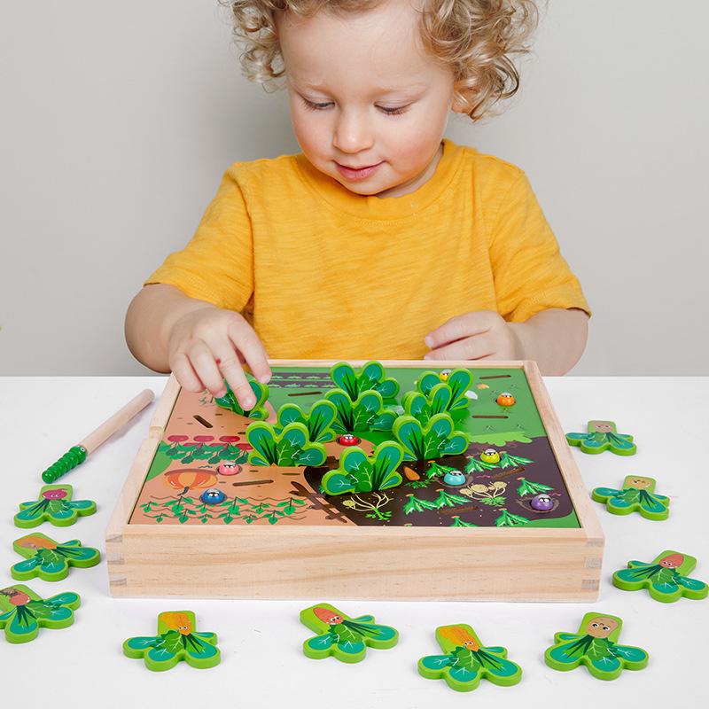 Pastoral vegetables pulling radishes and catching insects game baby enlightenment early education catching insects children educational wooden toys