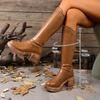 Retro Brown Thick Bottom Long Riding Boots Women 2025 Winter Comfort Platform Thick Heel Western Cowboy Boots Knee High Booties