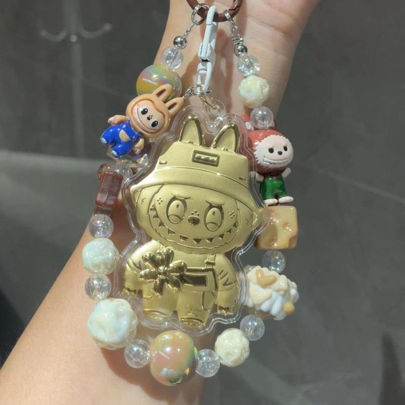 Mobile Phone Chain Cartoon Labubu Bead Chain Keychain Bag Pendant Gift for Girlfriend