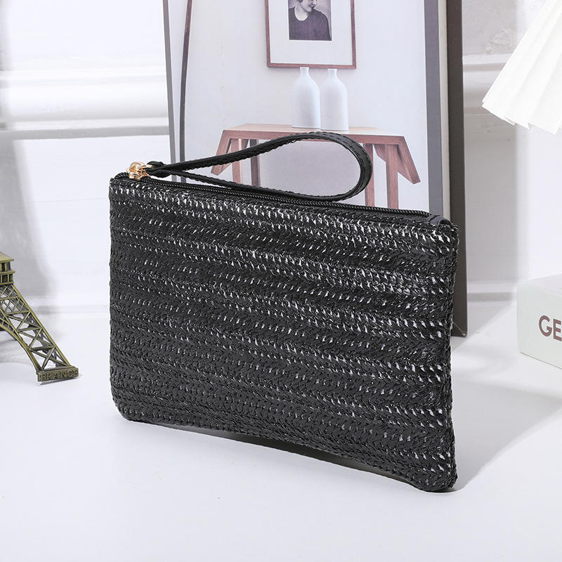 Fashion Ladies Weaving Bag Wristlet Clutch Women Daily Money Phone Clutch Solid Straw Woven Coin Purse Beach Wallet Card Leisure Travel