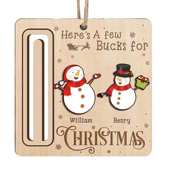 Elk Pattern Xmas Tree Pendants Rustic Santa Reindeer Money Holder Ornament, Wooden Cash Gift Card Winter Holiday Home Decorations Clip with