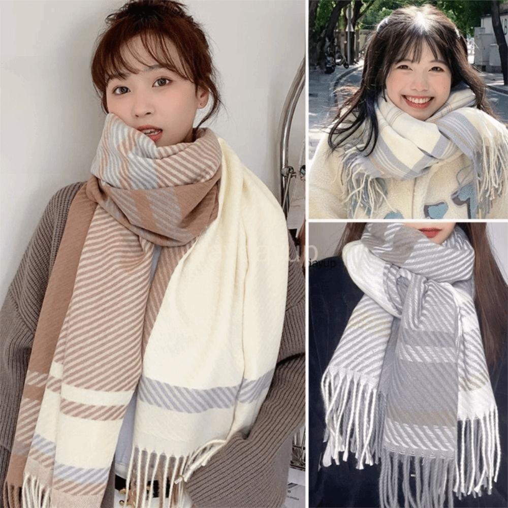 Thickened Women's Cashmere Scarf Korean Style Winter Neck Warmer Fashion Checkered Scarf  Women