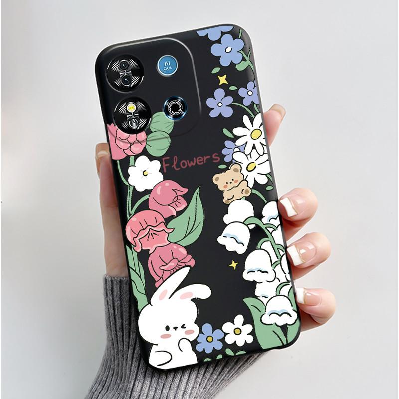 For Oukitel C57S C57 Pro Plus Ultra Case BLU J12 Back Cover Cute Love Heart Rabbit Black TPU Soft Silicone Protective Phone Case