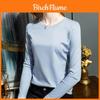 Seiden-Baumwoll-T-Shirt für Damen mit V-Ausschnitt und Patchwork-Design für Freizeitkleidung