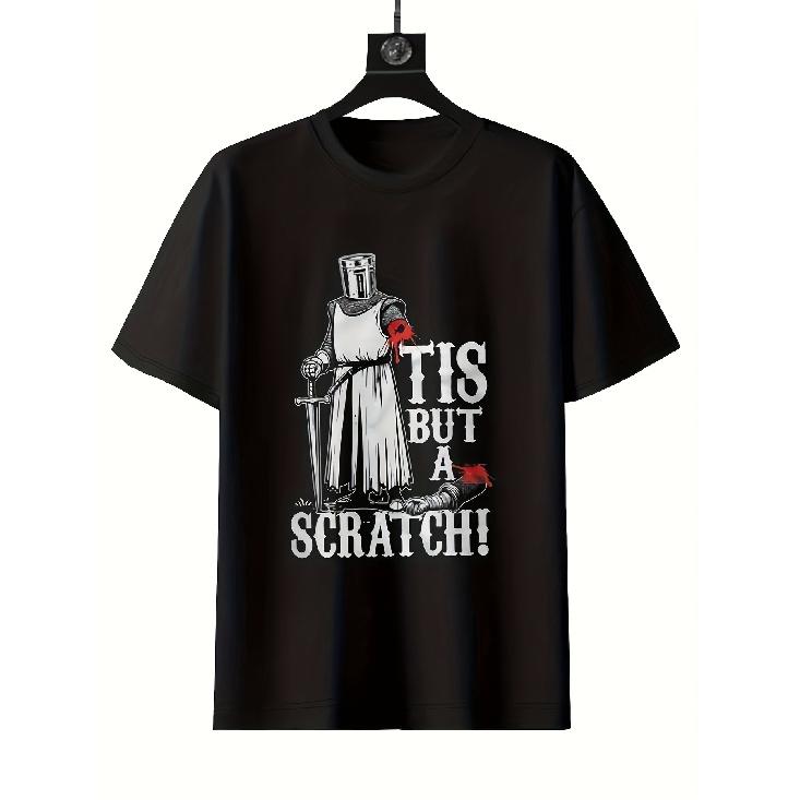 Men s Medieval Knight T-Shirt - Funny Tis But a Scratch Monty Python Inspired Design - 200gsm Heavyweight Cotton Tee - Black Crew Neck Shirt for S чёрный