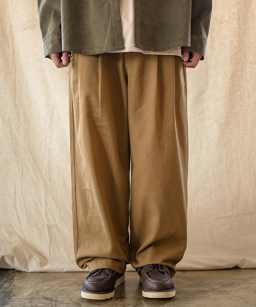 JEMUT Saturn Double-Pleat Wide Twill Pants Deep Beige Kjlp2606