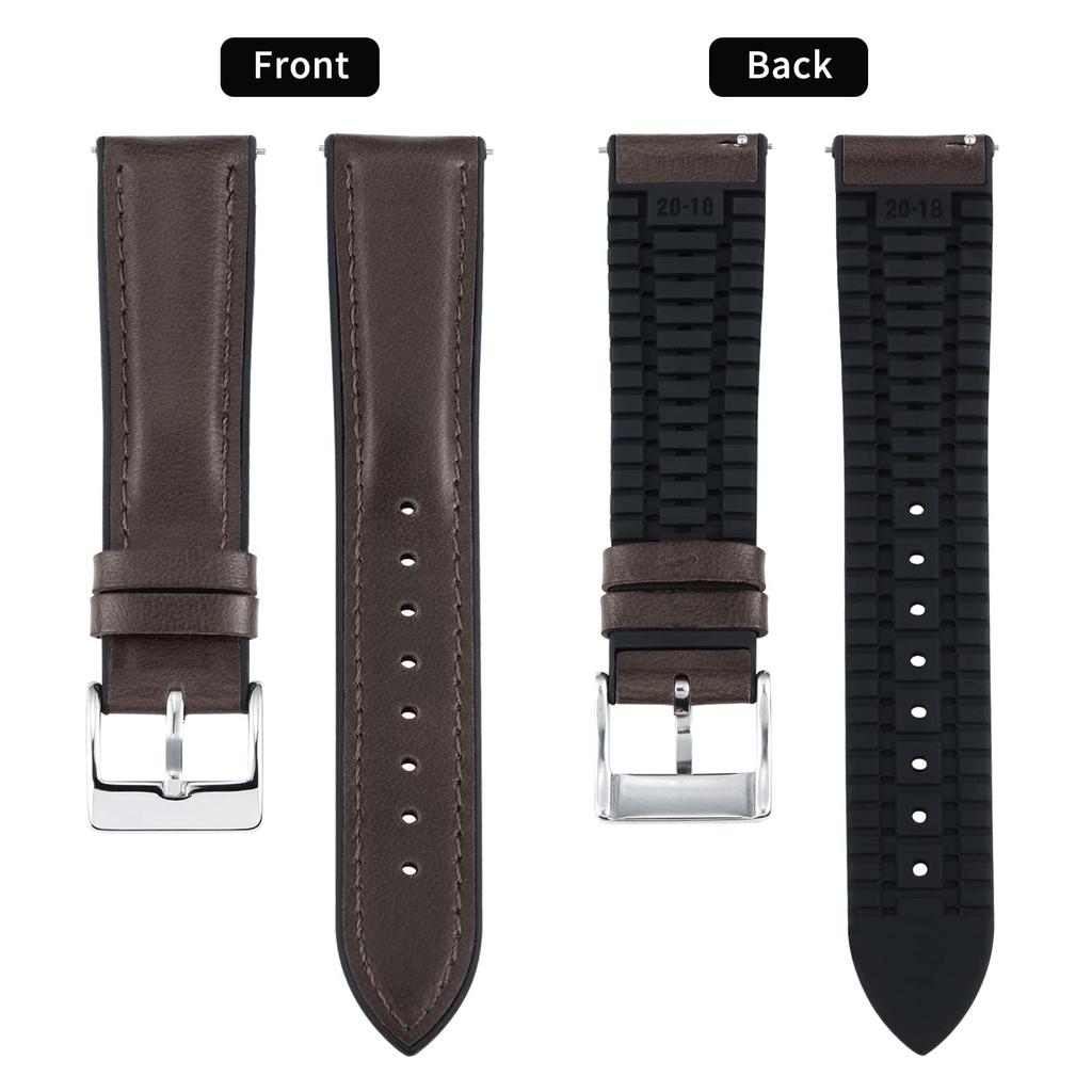 [BINLUN] Leather Watch Strap, Quick Release, Leather, Watch Band, Inner Silicone, Breathable,