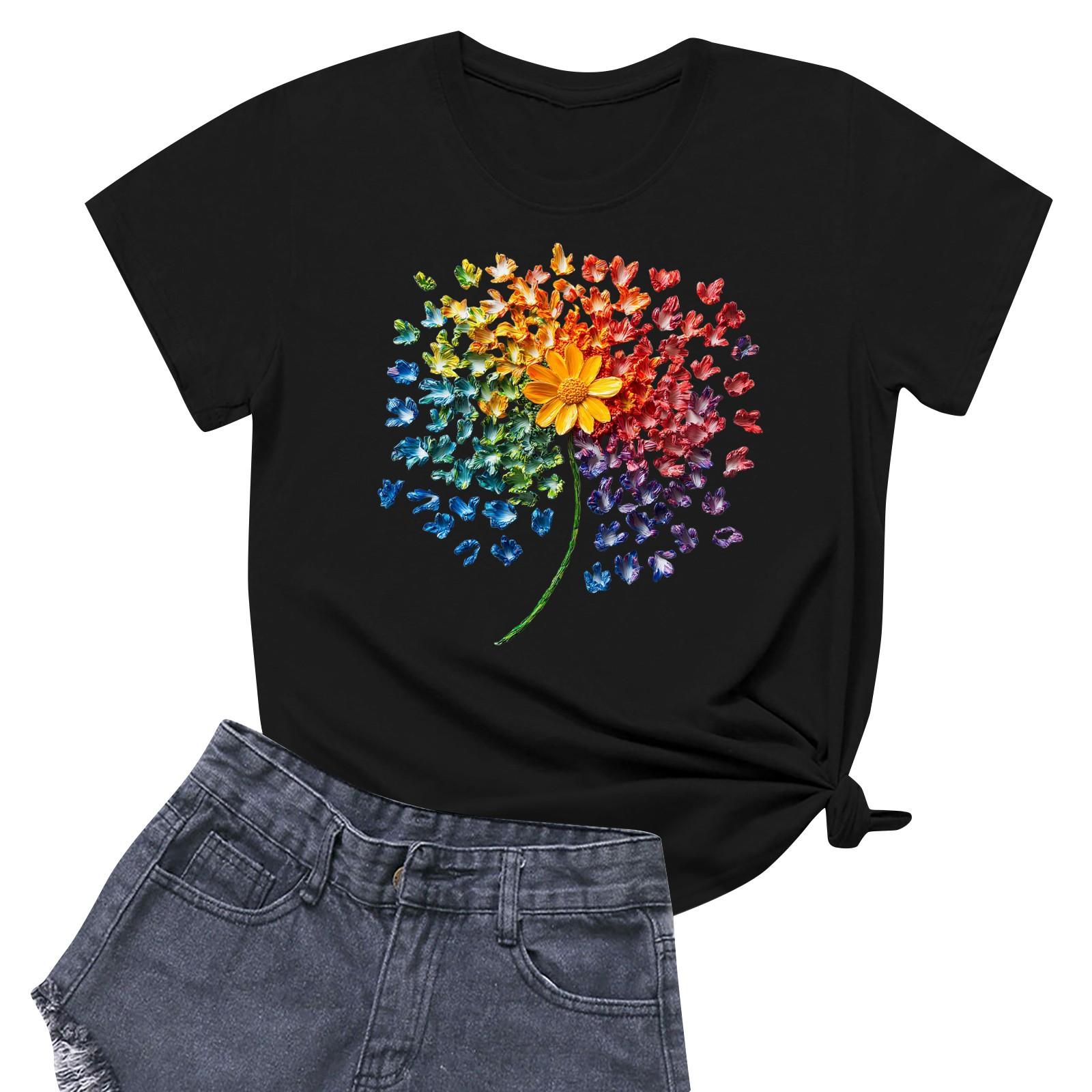 

Женская повседневная футболка с круглым вырезом и короткими рукавами с принтом XL чёрный