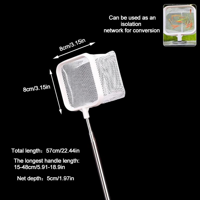Aquarium Fish Tank Net with Suction Cup Extendable Handle Landing Net Isolation Net for Fish Tank Cleaning Tool Accessories