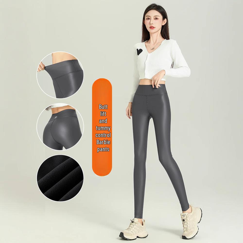 Nové podzimní/zimní legíny s vysokým pasem z dětské PU kůže, zateplené fleecem