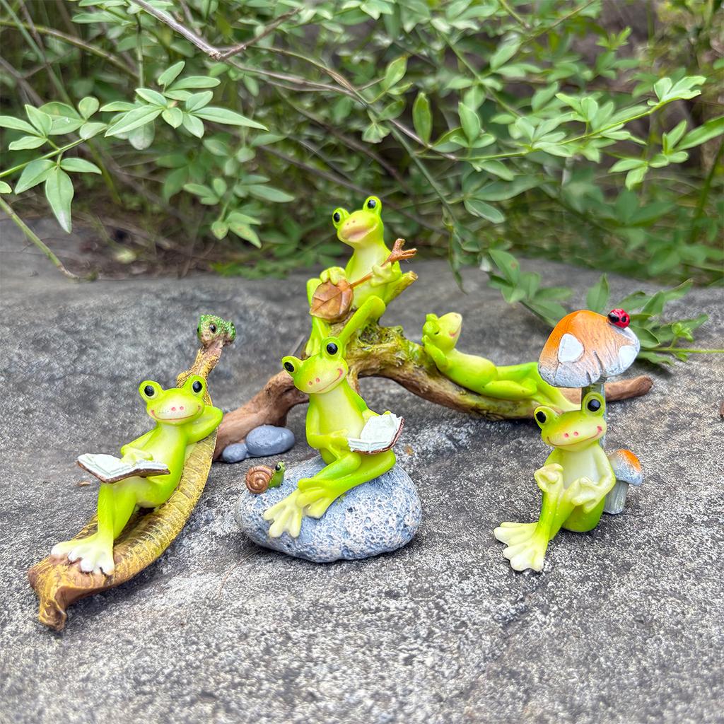 4Pc Resin Frog Statue Ornaments, Animal Elements, Cute Desktop Decoration, Garden Decoration
