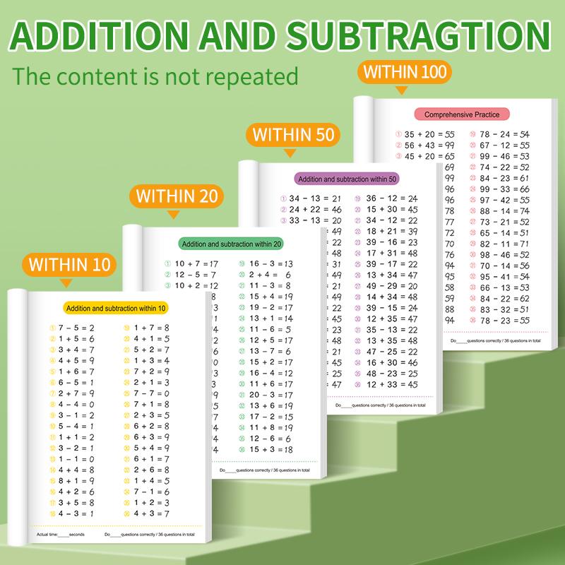 Children's Math Exercise Book Improvement Implement Addition and Subtraction Within 100 Ideal Education Workbook Back-To-