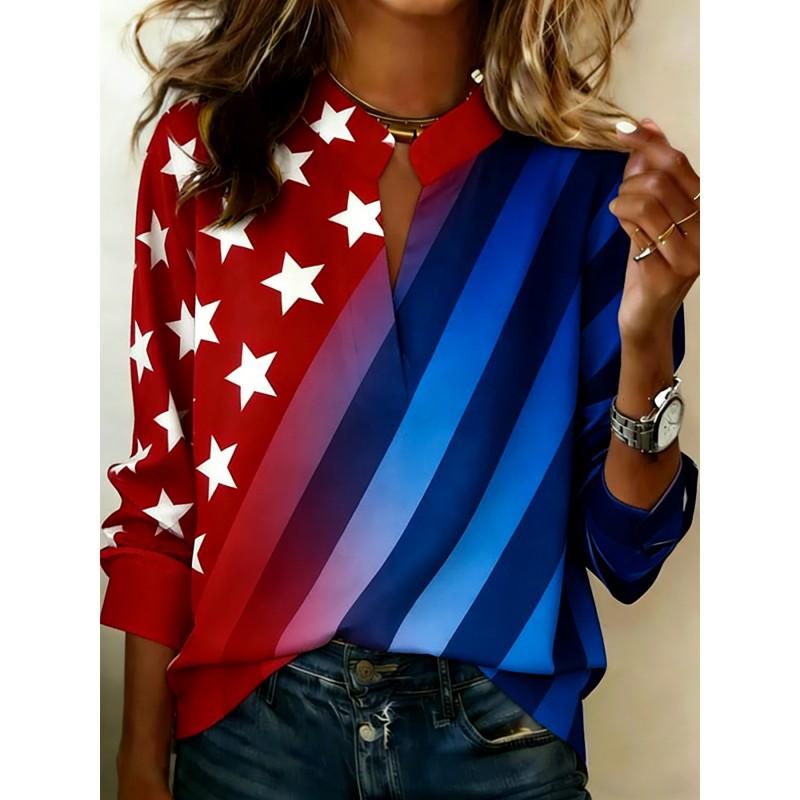Vintage Contrast Stripe Satin Long Sleeve Shirt Loose Fit Casual Workwear Blouse Women