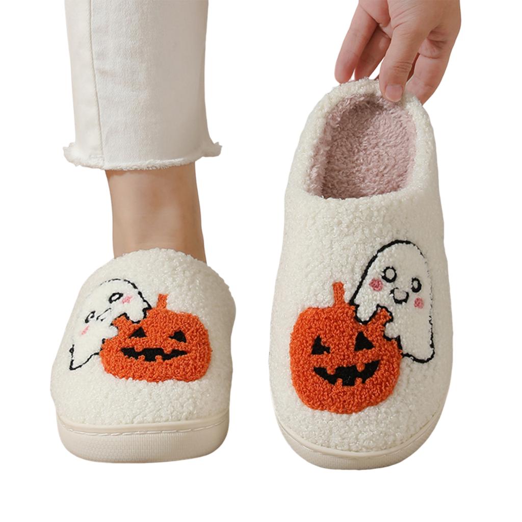 Warm Halloween Pumpkin Cotton Slippers for Winter Indoor Wear