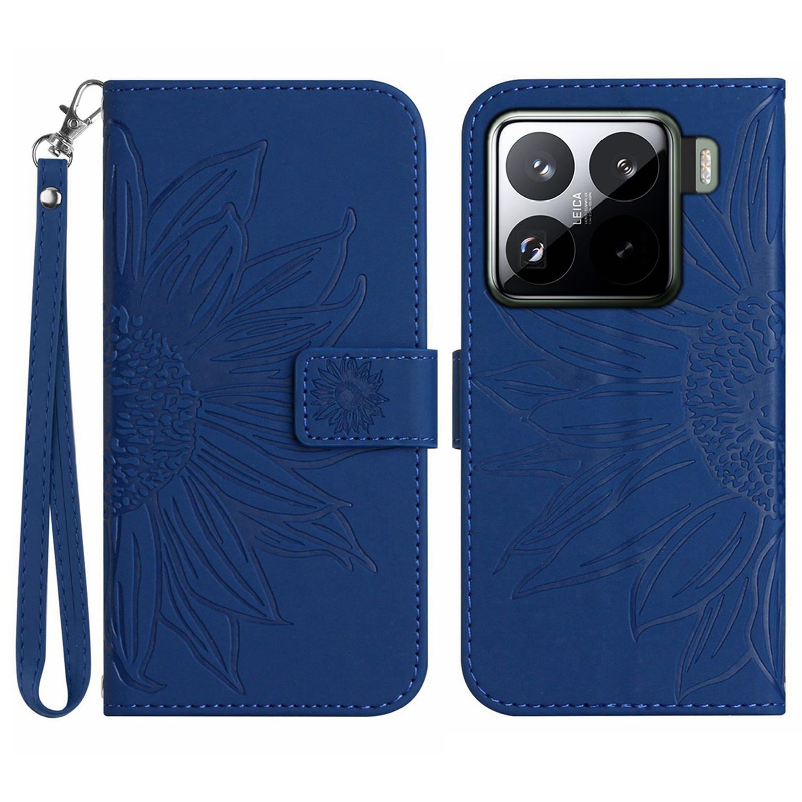 

For Xiaomi 15 Case Sunflower Imprint Leather Wallet Phone Cover with Wrist Strap A
