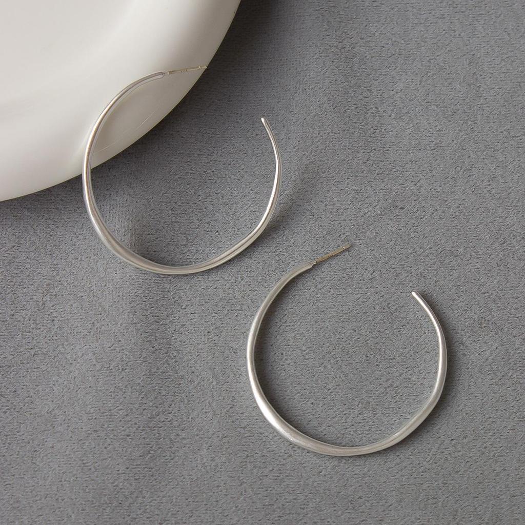 Electroplated Silver Polished Large Hoop Earrings - Simple European Design