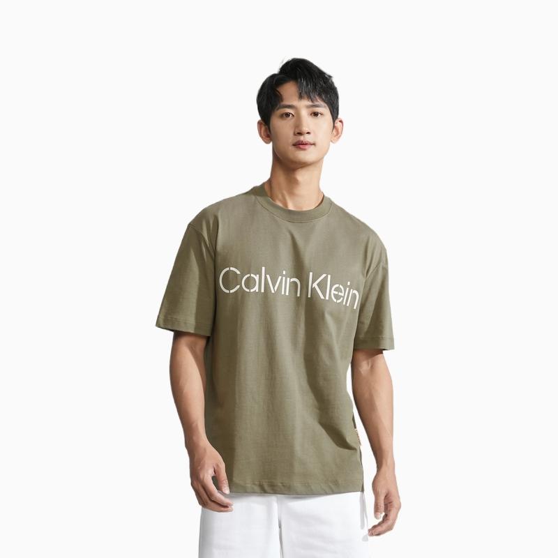 Calvin Klein SS23 Logo Print Loose Crew Neck Short Sleeve T-Shirt Men Tops Grass-Green Gray 40LM200-LDY
