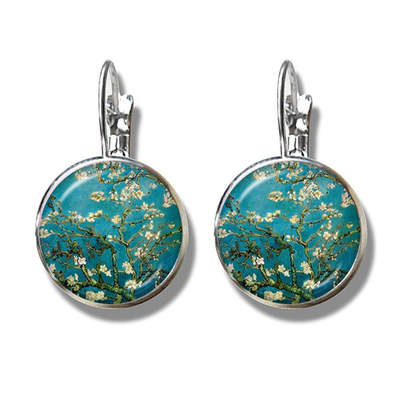 

Винсент Ван Гог Подсолнухи Искусство Винтажные Посеребренные Серьги Стеклянный Кабошон Купол Серьги-гвоздики Циркон Для Женщин Девушек Подарок