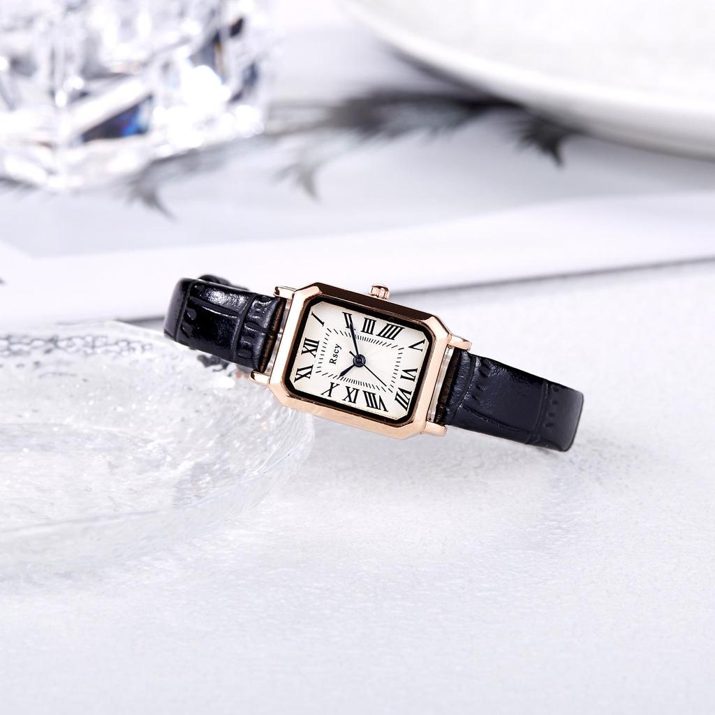 RSCY Retro Small Square Leather Strap Women's Waterproof Quartz Watch