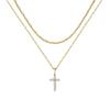 Eco-friendly 18K Gold Double Layer Cross Necklace with Marquise Zircon Water Wave Chain