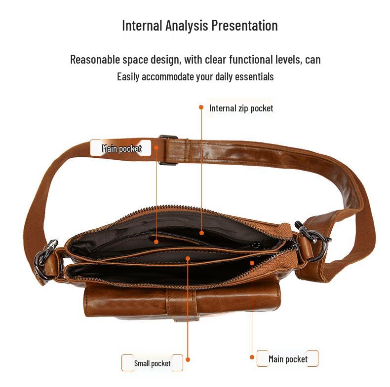 Men's Genuine Leather Crossbody Shoulder Bag - Casual, High-Quality, Large Capacity Bag