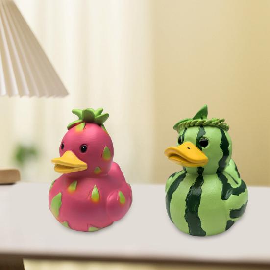 Fruit Duck Figurine Watermelon Dragon Fruit Cartoon Duck Resin Animal Statue Sculpture Home Office Decoration Ornament