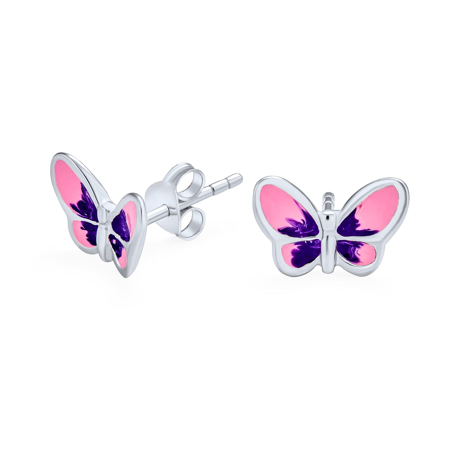 

Small Purple Pink Summer Garden Butterfly Stud Earrings are for Women for Teens Sterling Silver .925