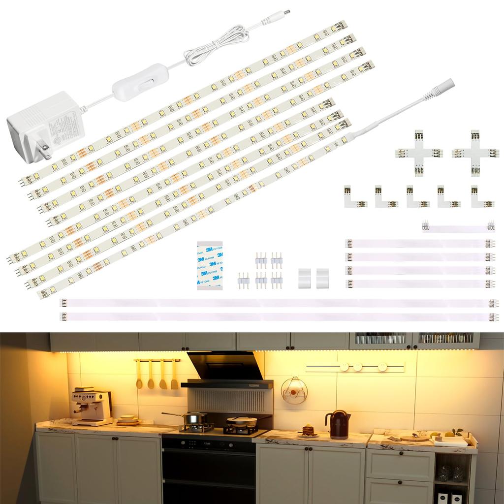 Wobane 2.4m Warm White LED Strip Light, Indirect Lighting, LED Figure Light, 0.3m X 8 Strips, Connectable, DIY Decorative, Double-Sided Tape, Easy
