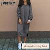 JPNTKY Women's Fashion Casual Solid Color Print Autumn Winter Hoodie Dress