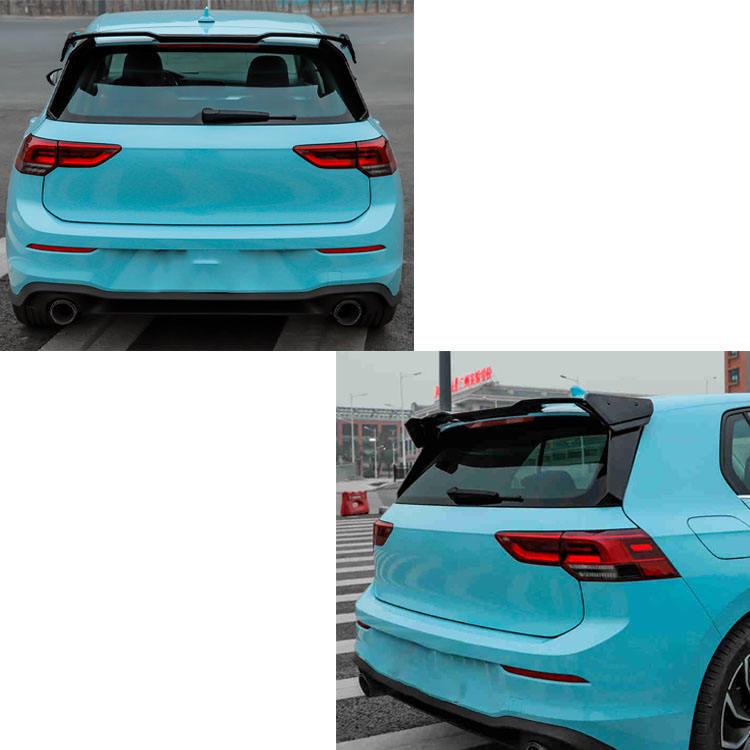 Compatible with Golf 8 MK8: Oettinger Rear Spoiler Winglets, Side Skirts, Rear Diffuser in Glossy Black Carbon Fiber Pattern
